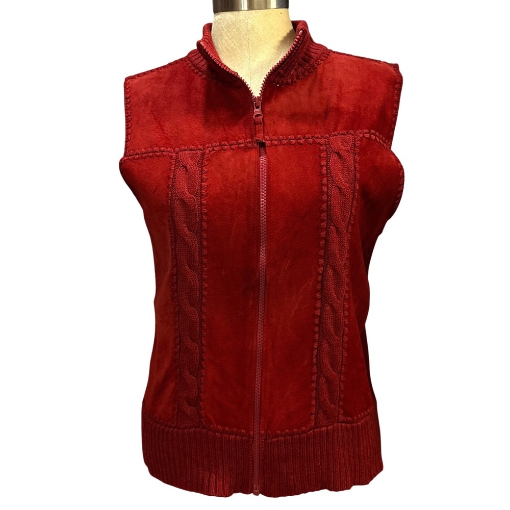 VTG Designers Studio M Suede Leather Knit Vest Red Boho Western Rustic Holiday